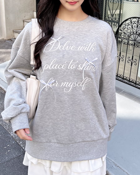 INGNI(イング) リボンモチーフロゴスウェットチュニック グレー/オフホワイト