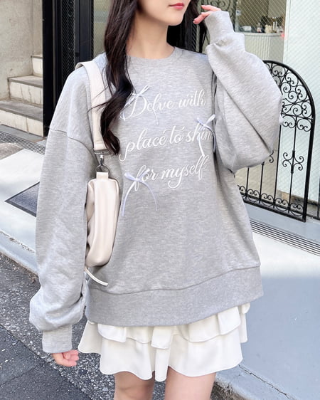 INGNI(イング) リボンモチーフロゴスウェットチュニック グレー/オフホワイト