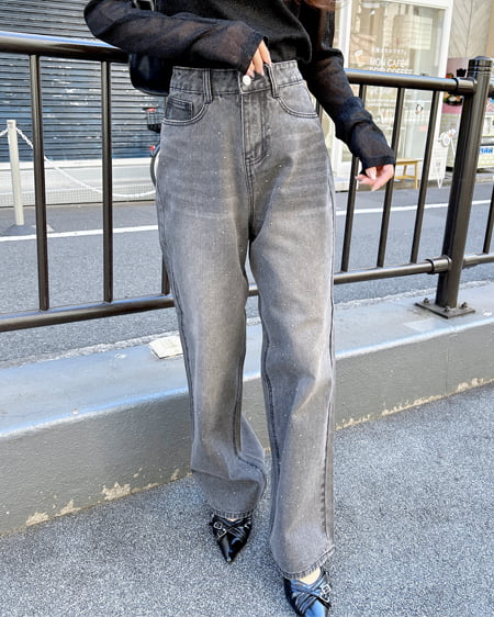 INGNI（イング） オーロララインストーン付デニムパンツ ｸﾞﾚｰ