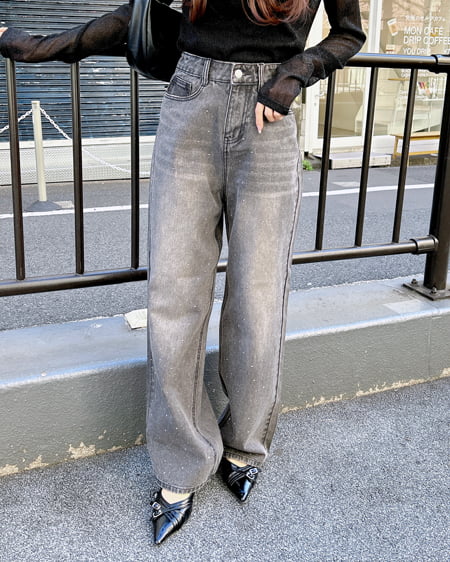 INGNI（イング） オーロララインストーン付デニムパンツ ｸﾞﾚｰ