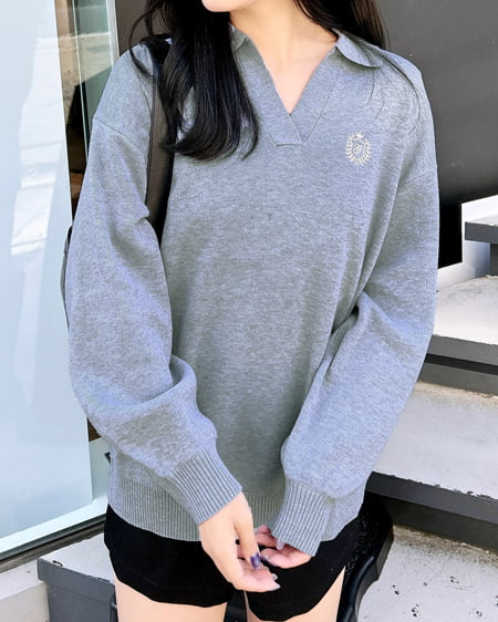 INGNI(イング) 胸エンブレム刺繍スキッパーチュニックニット グレー