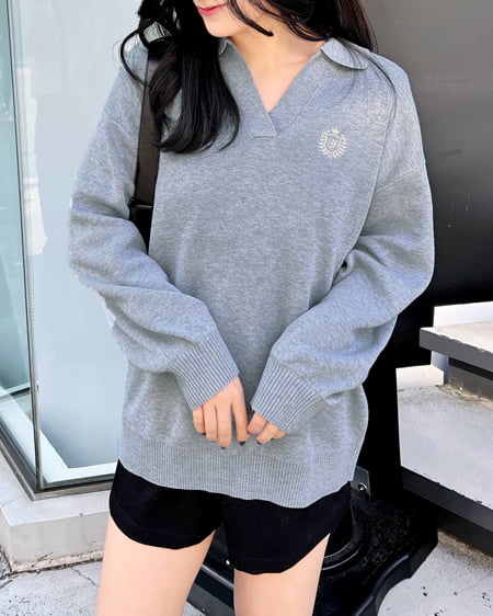 INGNI(イング) 胸エンブレム刺繍スキッパーチュニックニット グレー