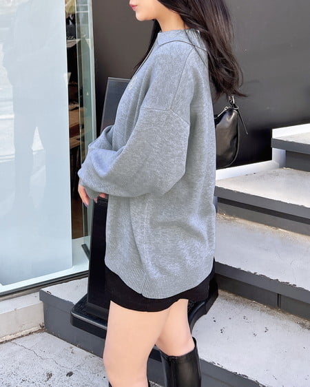 INGNI(イング) 胸エンブレム刺繍スキッパーチュニックニット グレー