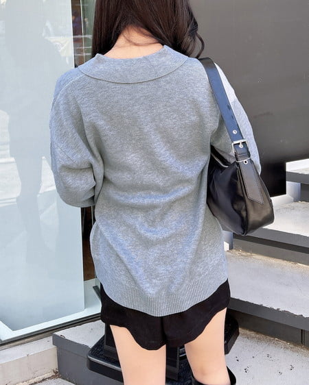 INGNI(イング) 胸エンブレム刺繍スキッパーチュニックニット グレー