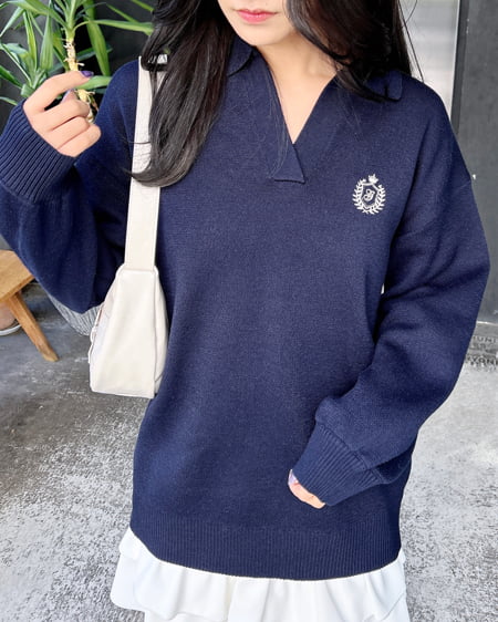 INGNI（イング） 胸エンブレム刺繍スキッパーチュニックニット ｺﾝ