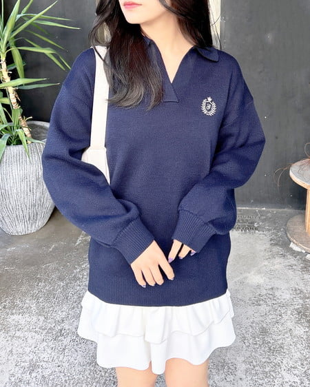 INGNI（イング） 胸エンブレム刺繍スキッパーチュニックニット ｺﾝ