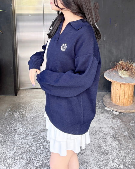 INGNI（イング） 胸エンブレム刺繍スキッパーチュニックニット ｺﾝ