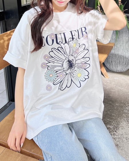 INGNI（イング） フラワー刺繍Tシャツ ｵﾌﾎﾜｲﾄ