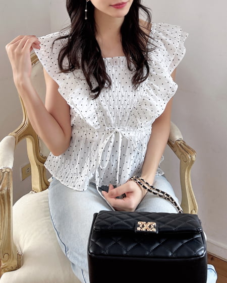 INGNI（イング） フリルペプラムブラウス ｵﾌﾎﾜｲﾄ/ﾄﾞｯﾄ