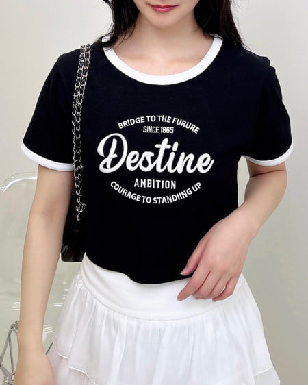INGNI（イング） リンガーリブロゴショートTシャツ ｸﾛ/ｵﾌﾎﾜｲﾄ