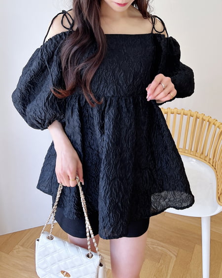 INGNI（イング） 2Wayオフショルシアージャガードブラウス ｸﾛ