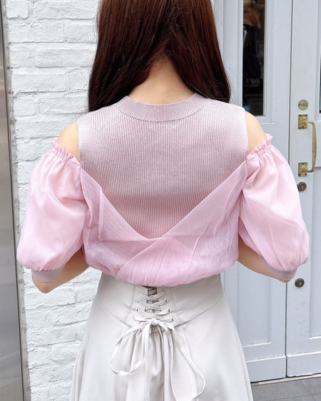 INGNI（イング） チュールカシュクール半袖ニット ﾋﾟﾝｸ