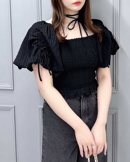 INGNI（イング） シャーリングオフショルブラウス ｸﾛ