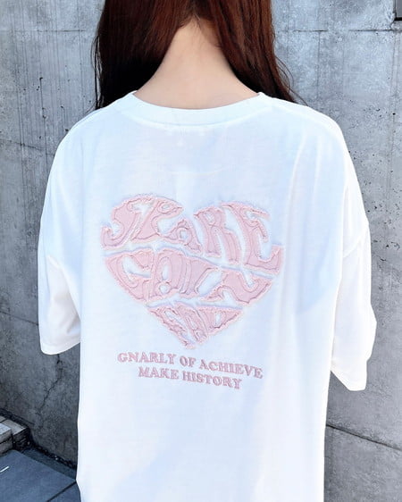 Backハート貼付チュニックTシャツ