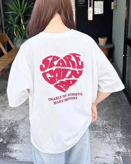 Backハート貼付チュニックTシャツ