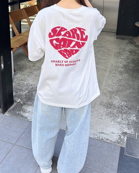 INGNI（イング） Backハート貼付チュニックTシャツ ｵﾌﾎﾜｲﾄ/ｱｶ