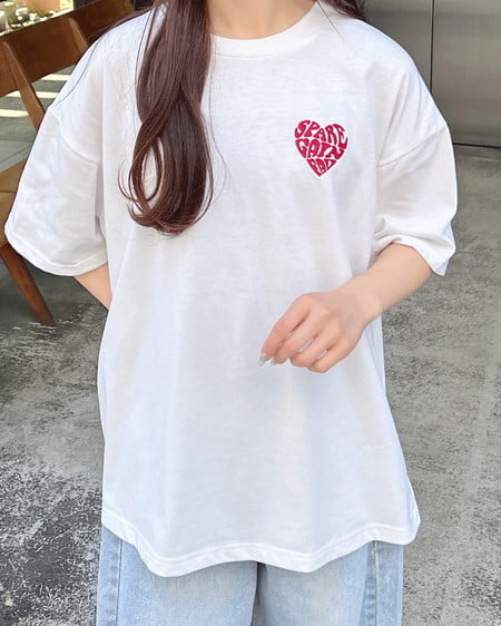 INGNI（イング） Backハート貼付チュニックTシャツ ｵﾌﾎﾜｲﾄ/ｱｶ
