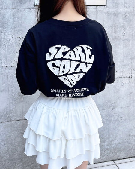 Backハート貼付チュニックTシャツ