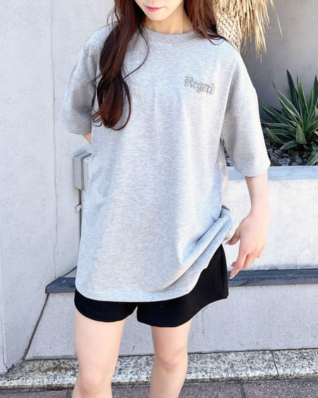 INGNI（イング） BackラインストーンロゴチュニックTシャツ ｸﾞﾚｰ