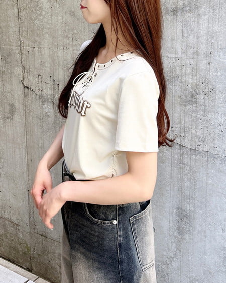 INGNI（イング） レースUPロゴTシャツ ｱｲﾎﾞﾘｰ