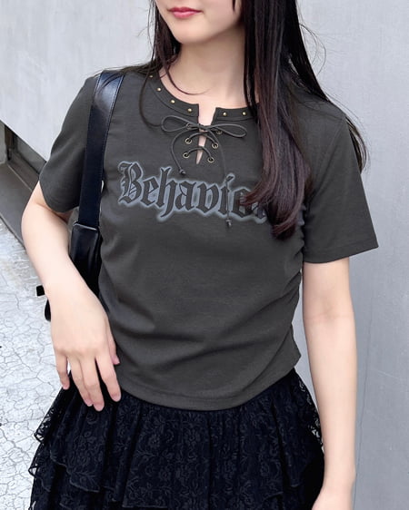 INGNI(イング) レースUPロゴTシャツ ｽﾐｸﾛ