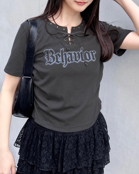 INGNI（イング） レースUPロゴTシャツ ｽﾐｸﾛ