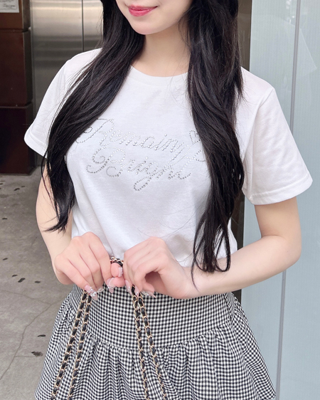 INGNI（イング） ラインストーンロゴTシャツ ｵﾌﾎﾜｲﾄ