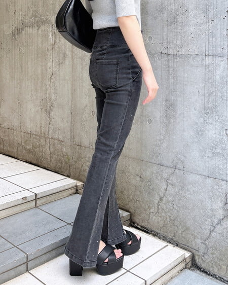 INGNI（イング） メタル付フロントスリットハイウエストフレアパンツ ｸﾞﾚｰ