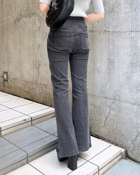 INGNI（イング） メタル付フロントスリットハイウエストフレアパンツ ｸﾞﾚｰ