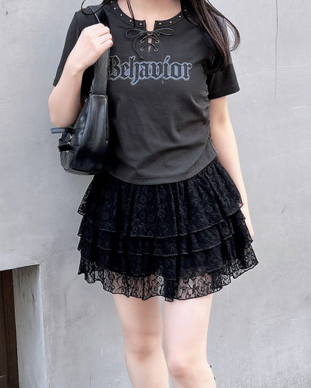 INGNI（イング） レースUPロゴTシャツ ｽﾐｸﾛ
