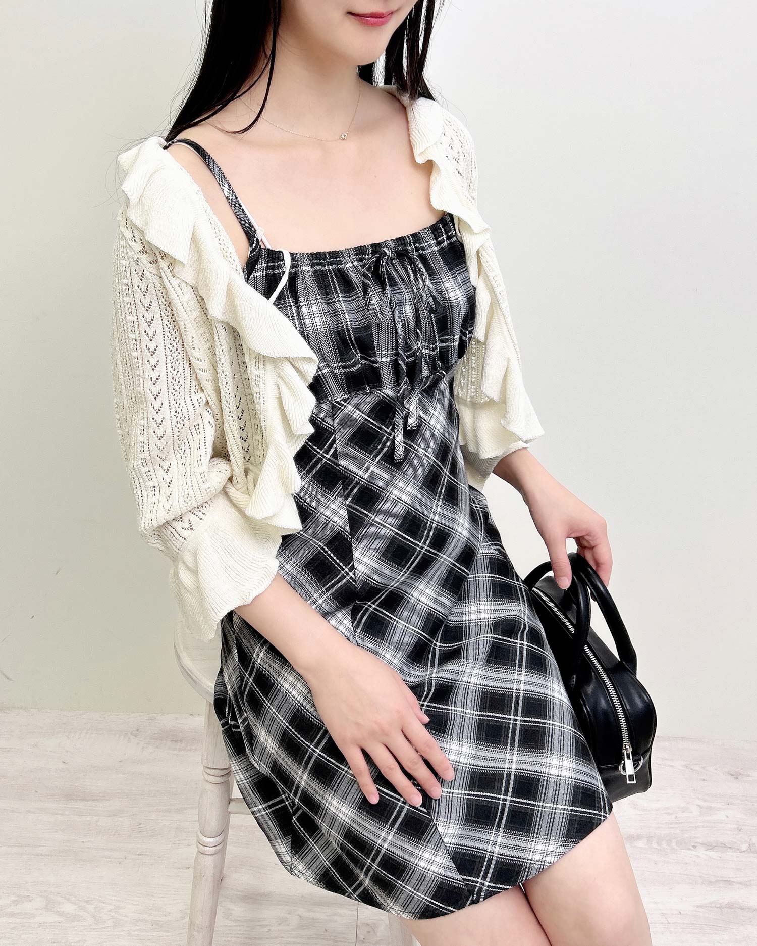 チェック柄ミニキャミワンピース