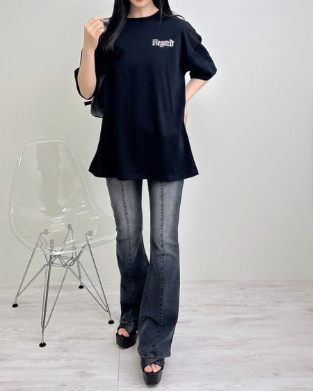 INGNI（イング） BackラインストーンロゴチュニックTシャツ ｸﾛ