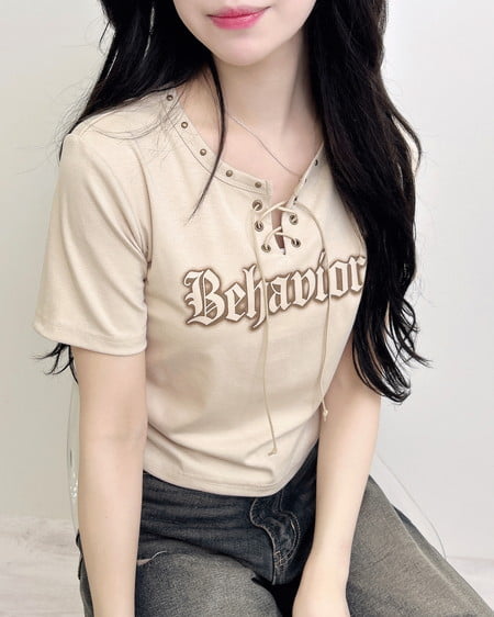 INGNI(イング) レースUPロゴTシャツ ﾍﾞｰｼﾞｭ
