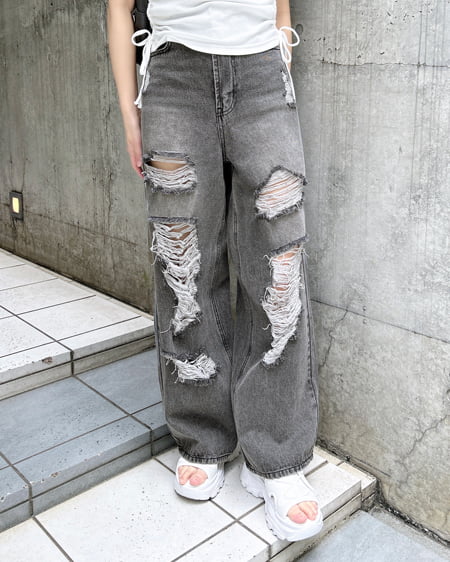クラッシュデニムワイドパンツ