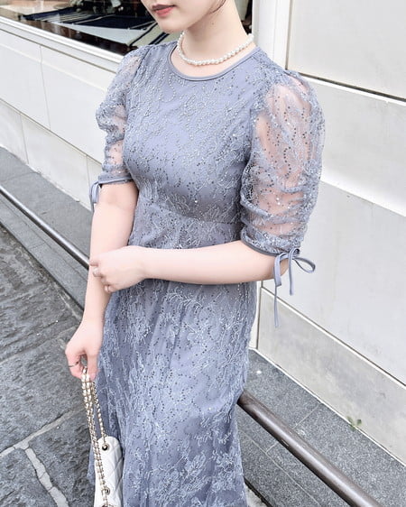 INGNI（イング） スパンコールレースワンピース ﾌﾞﾙｰｸﾞﾚｰ