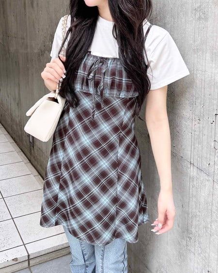 チェック柄ミニキャミワンピース