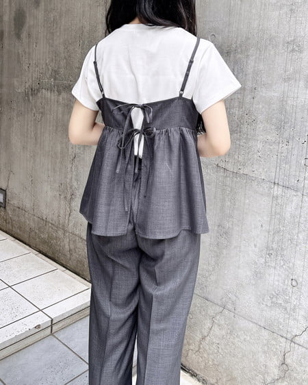 INGNI（イング） 麻調キャミ＋パンツ／セットアップ ﾁｬｺｰﾙｸﾞﾚｰ