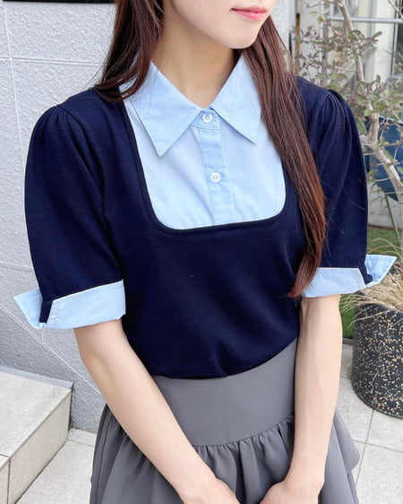 シャツドッキング半袖ニット