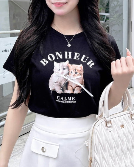 リボン付ねこTシャツ
