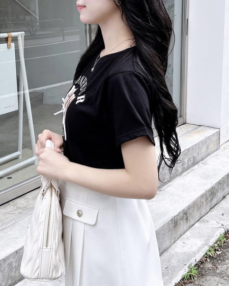 INGNI（イング） リボン付ねこTシャツ ｸﾛ