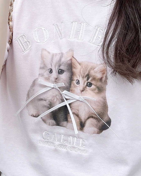 INGNI（イング） リボン付ねこTシャツ ﾗｲﾄﾋﾟﾝｸ