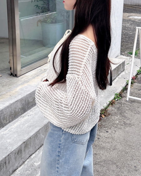 INGNI（イング） フロントリボンメッシュカットカーディガン ｱｲﾎﾞﾘｰ