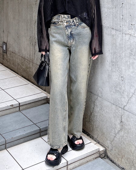 【5／27までの限定価格】【S～Mサイズ】ウエストデザインワイドデニムパンツ