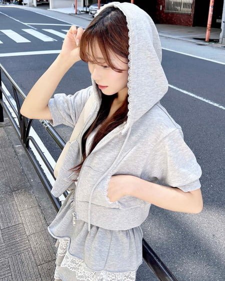 レース付ミニスウェットZIPパーカー(セットアップ対応)