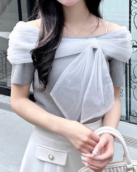 リボンチュールオフショルニット