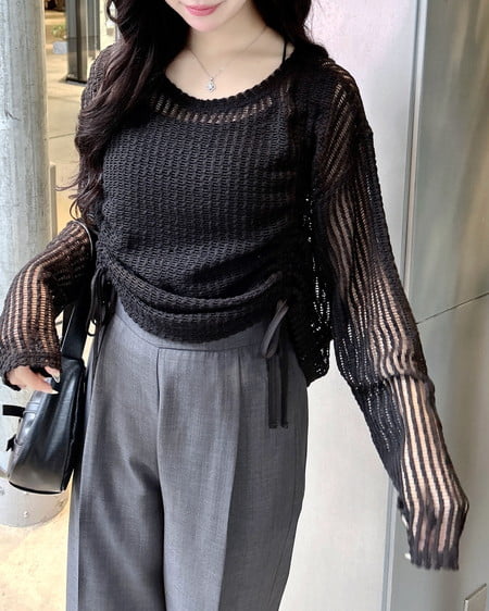 INGNI（イング） メッシュドロストトップス ｸﾛ