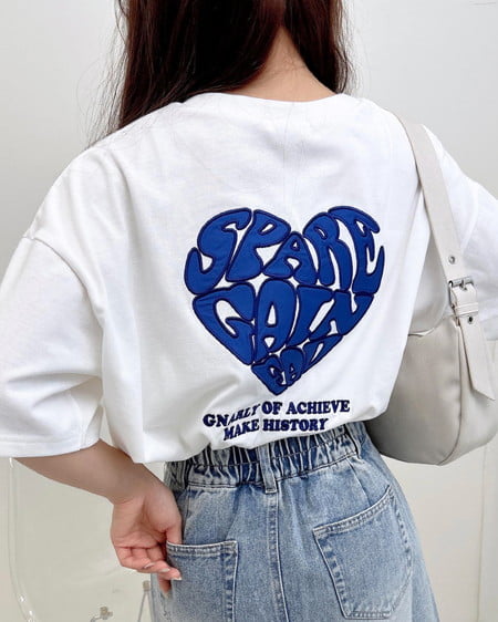 Backハート貼付チュニックTシャツ