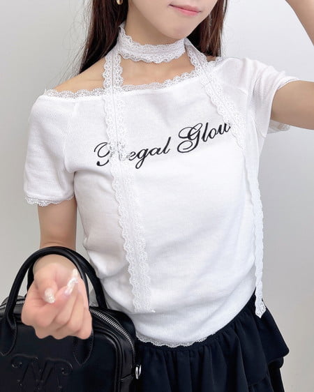 INGNI（イング） レースチョーカー付リブトップス ｵﾌﾎﾜｲﾄ