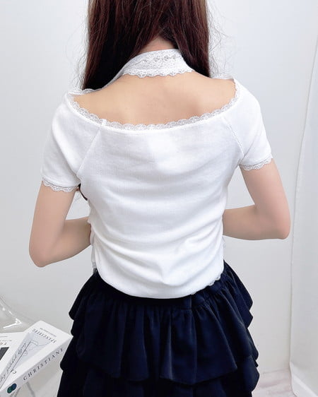 INGNI（イング） レースチョーカー付リブトップス ｵﾌﾎﾜｲﾄ