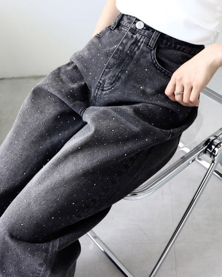 INGNI（イング） オーロララインストーン付デニムパンツ ｸﾞﾚｰ